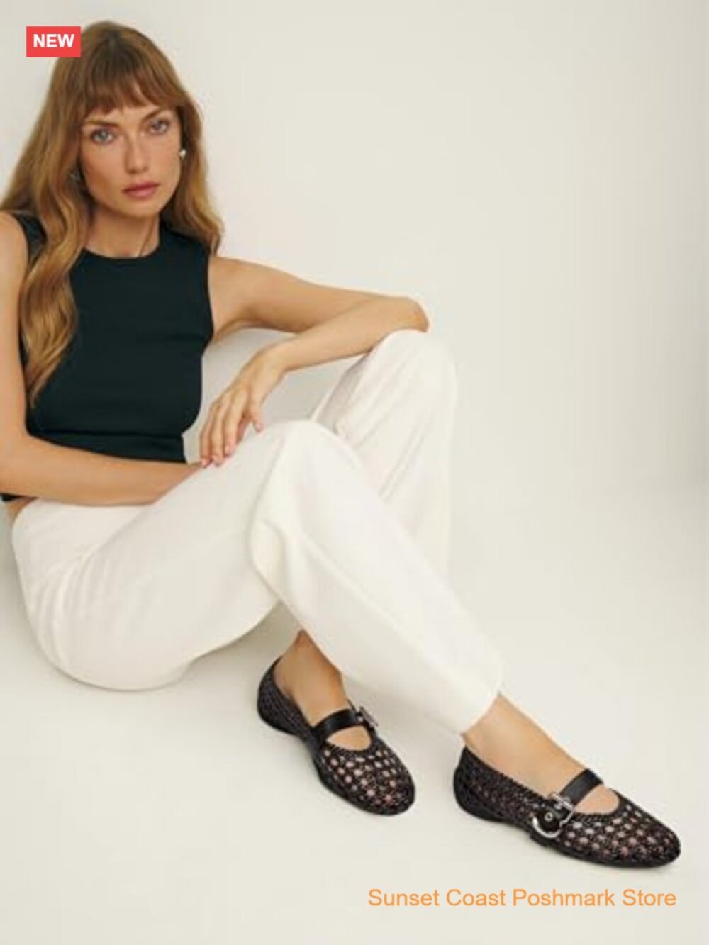 Woven Mesh Ballet Flats Round Toe Buckle Strap Mary Janes - Picture 6 of 7